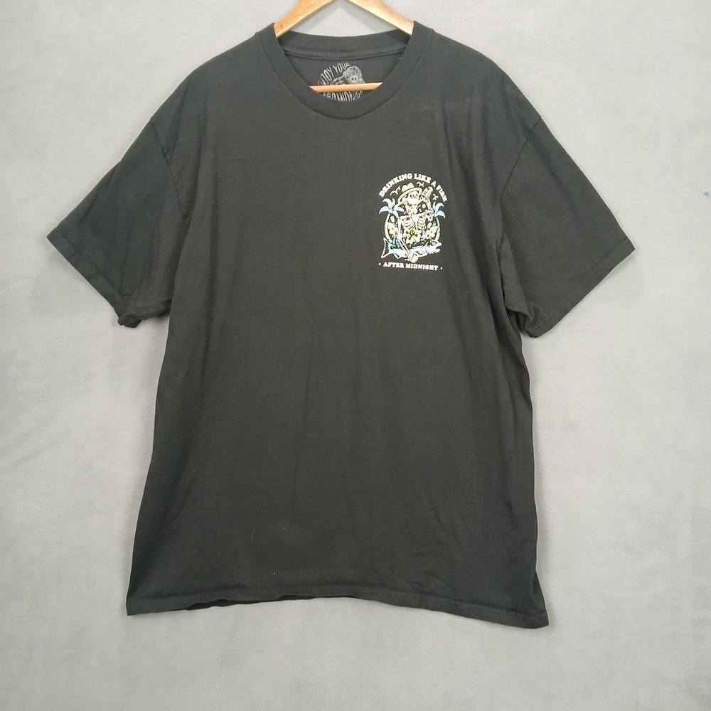 After Midnight T Shirt‎ Mens XL Black Drinking Like A Fish Skeleton Beer Graphic